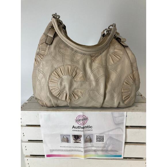 COACH 16504 LARGE SIGNATURE PRINT BONE COLOR SHOULDER BAG - Picture 1 of 16